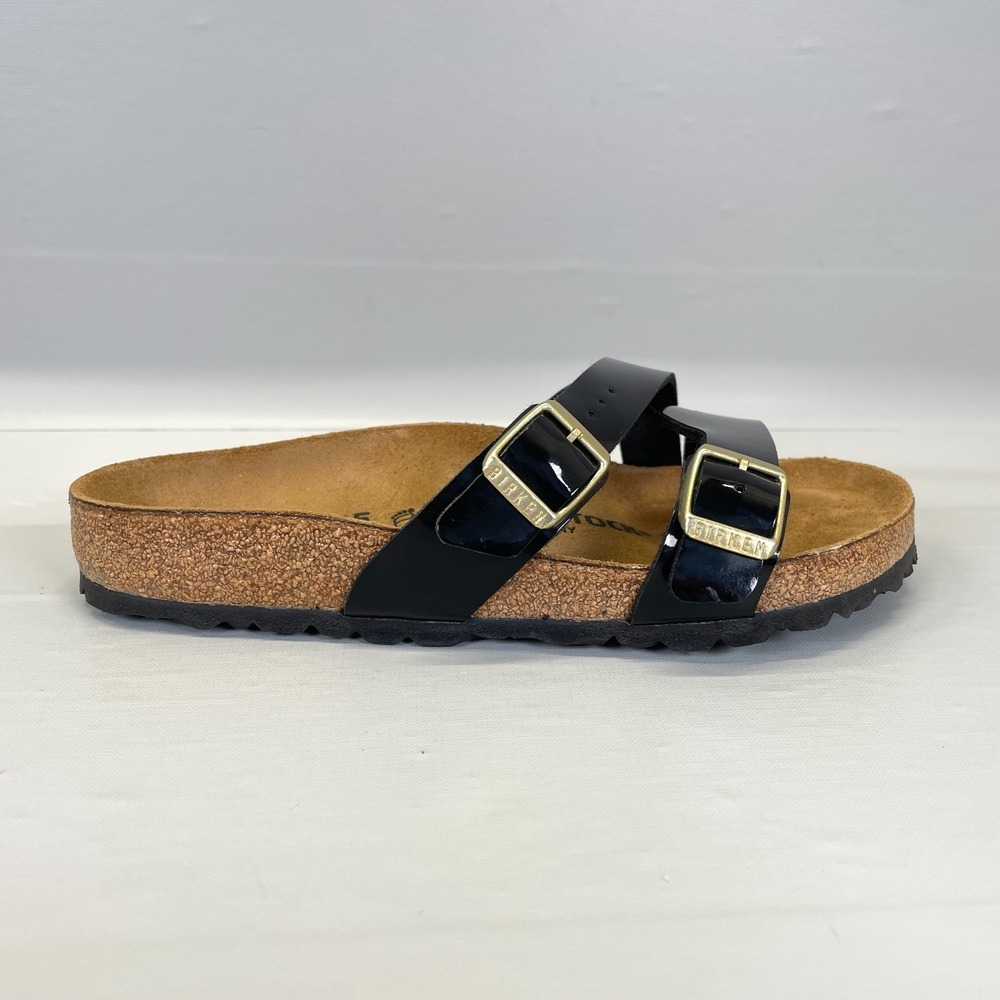 Birkenstock Yao Sandals Womens Size 35 US 4 Black Patent Leather Slides Buckle